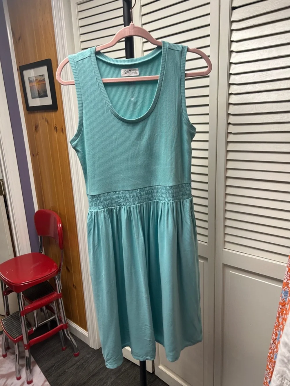 Nwot Sleeveless Aqua Knit Waistband Dress